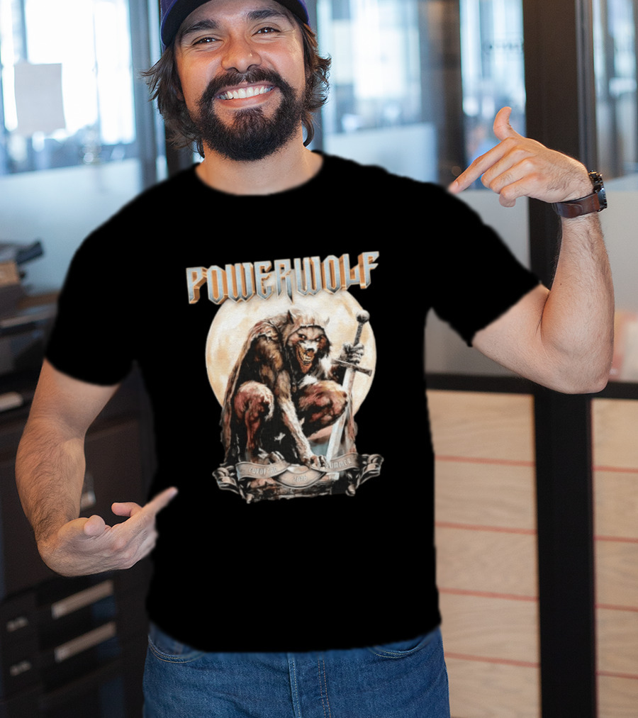 Powerwolf European Summer 2026 Heavy Metal Tour Werewolf Warrior Sword And Moon T-Shirt