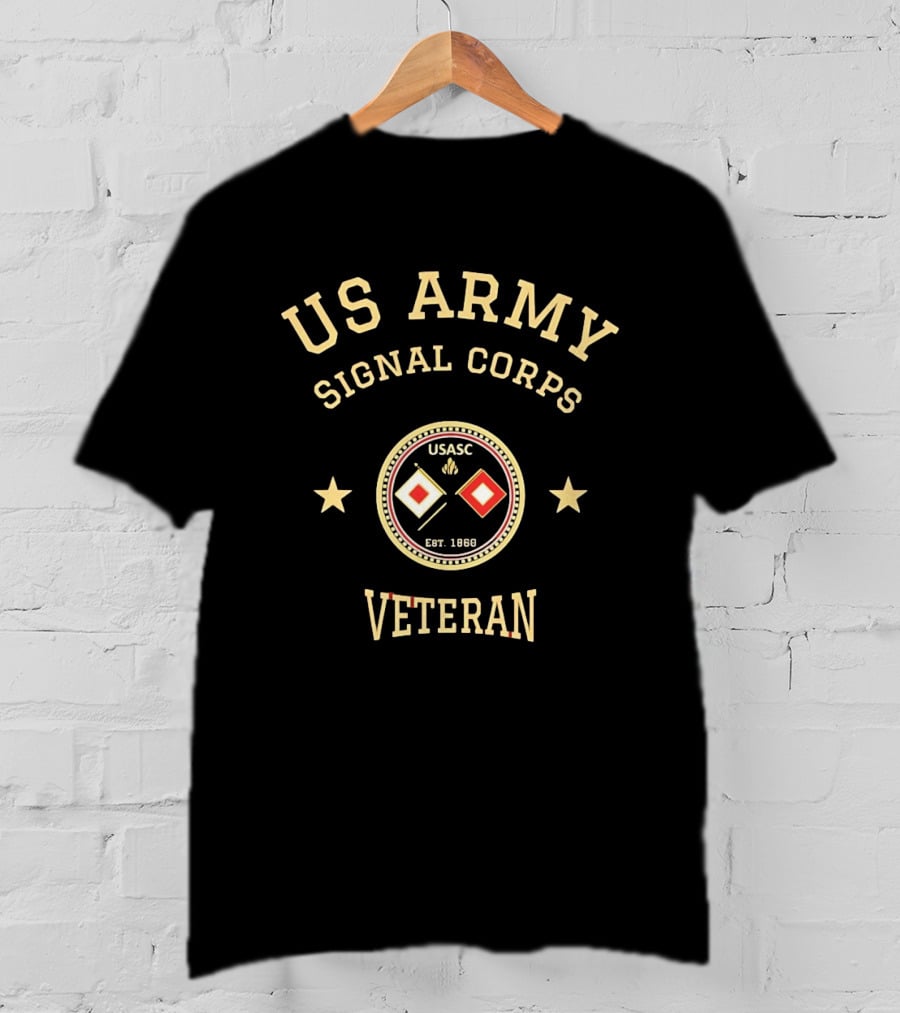 US Army Signal Corps Veteran USASC Est 1860 Semaphore Flags Insignia T-Shirt