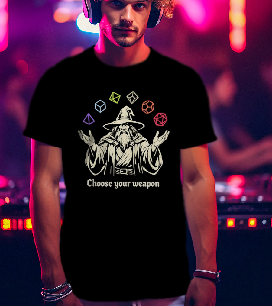 Wizard Juggling DnD Dice Choose Your Weapon T-Shirt