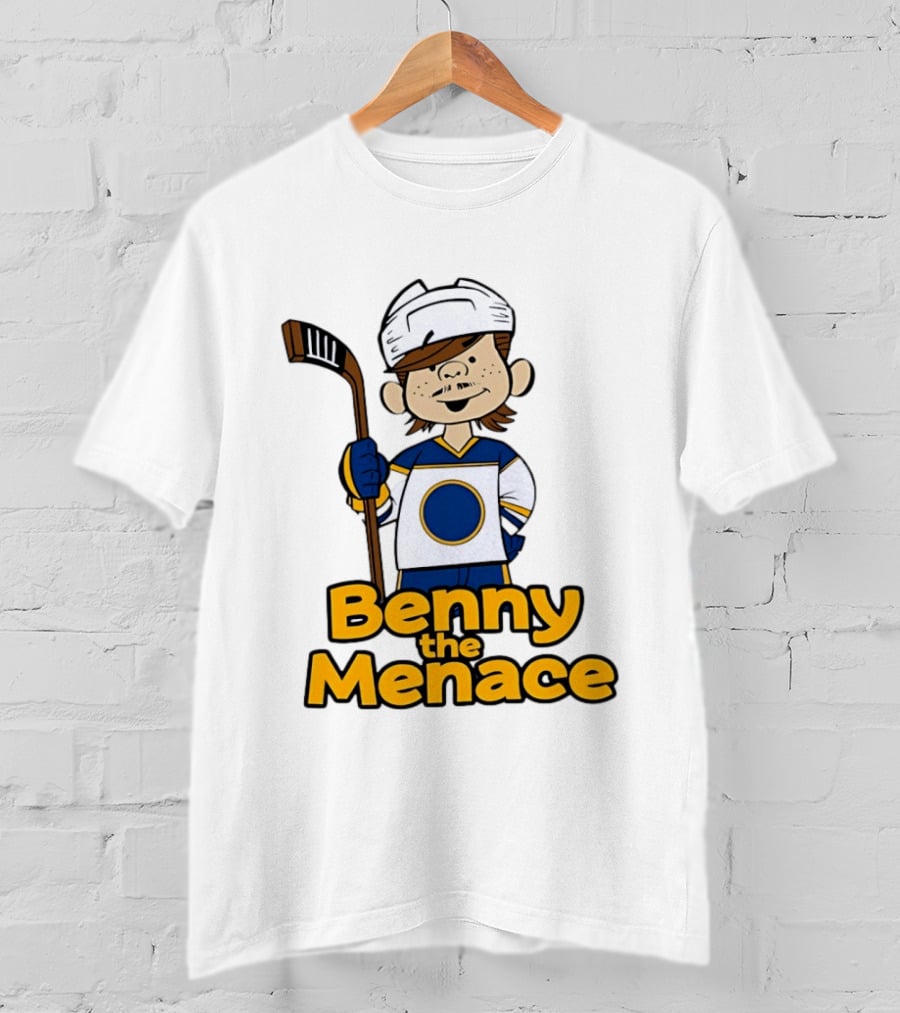 Benny The Menace Jordan Binnington St Louis Blues NHL Hockey Player Cartoon T-Shirt