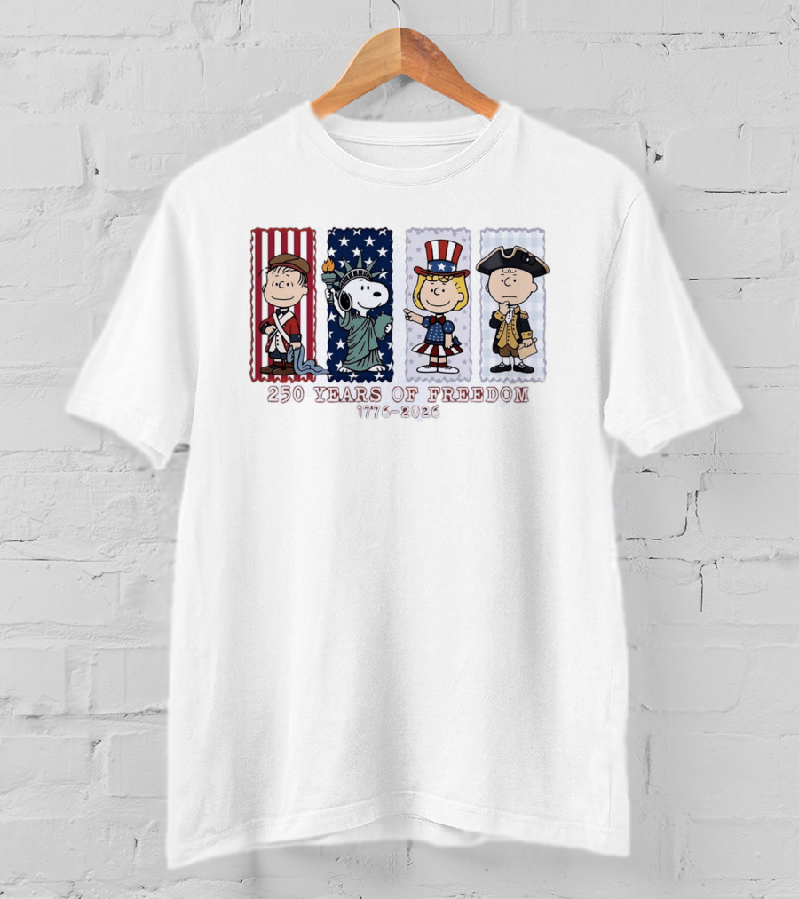 Peanuts 250 Years Of Freedom 1776 2026 America Celebration With Iconic Characters T-Shirt