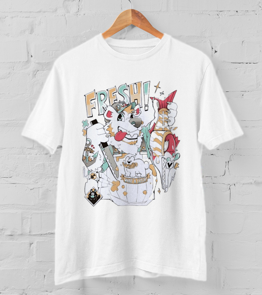 FRESH Polar Bear What A Catch With Fish Animation T-Shirt