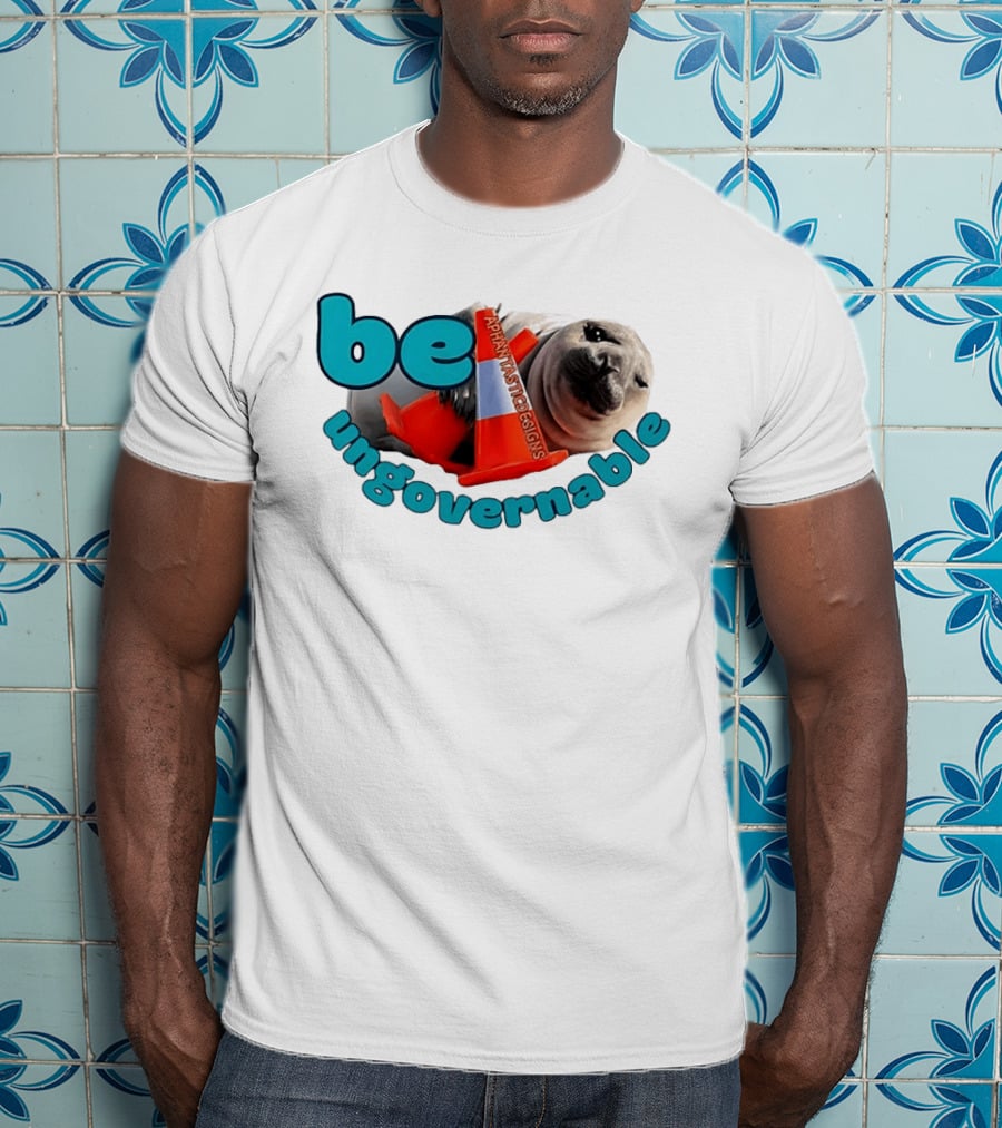 Be Ungovernable Seal Holding Traffic Cone Aphantastic Designs T-Shirt