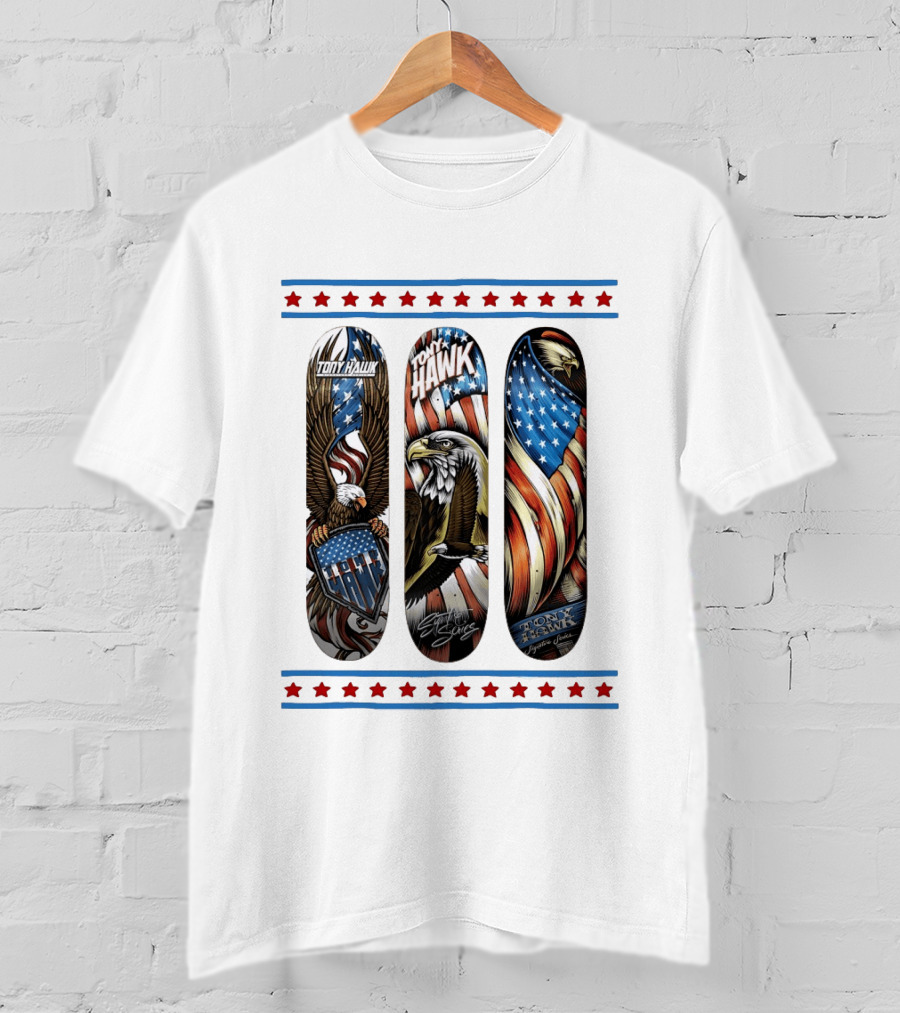 Tony Hawk Skateboard Eagle American Flag Stars Series T-Shirt