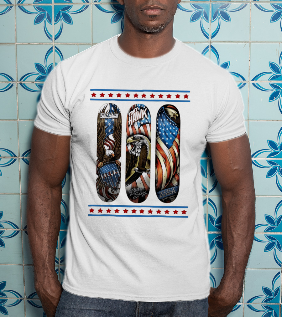 Tony Hawk Skateboard Eagle American Flag Stars Series T-Shirt