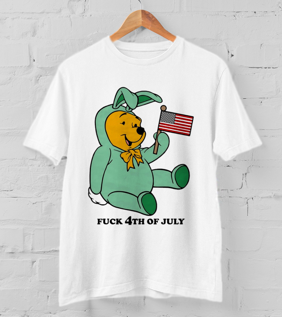 Winnie The Pooh Bunny Costume With Black American Flag And 4th Of July T-Shirt