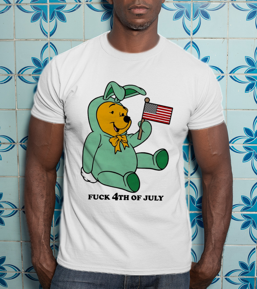 Winnie The Pooh Bunny Costume With Black American Flag And 4th Of July T-Shirt