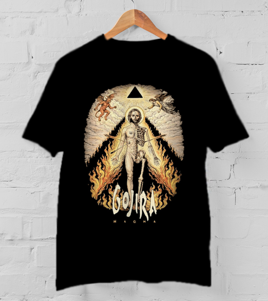 Gojira Magma Half Skeleton Half Human Devil Angel Flames Pyramid T-Shirt