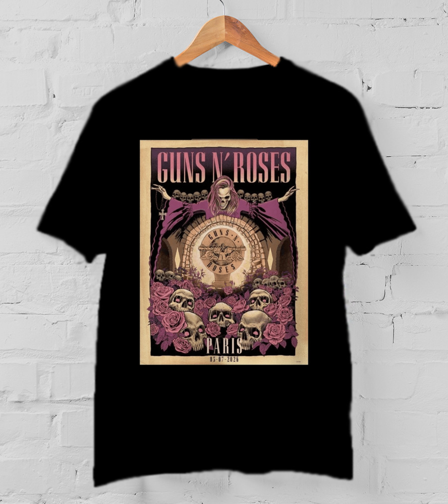 Guns N' Roses Paris 2026 Accor Arena July 3 Event With Skulls And Roses T-Shirt