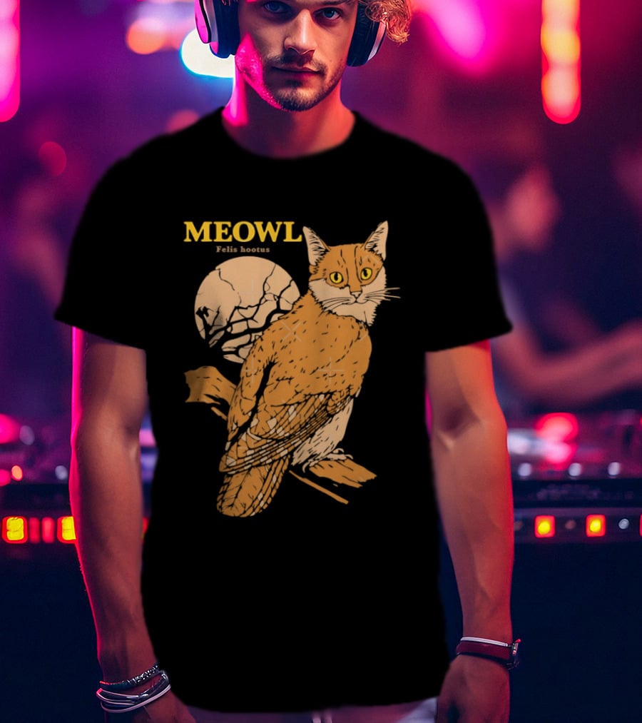 Meowl Felis Hootus Cat Owl Fusion With Moon T-Shirt