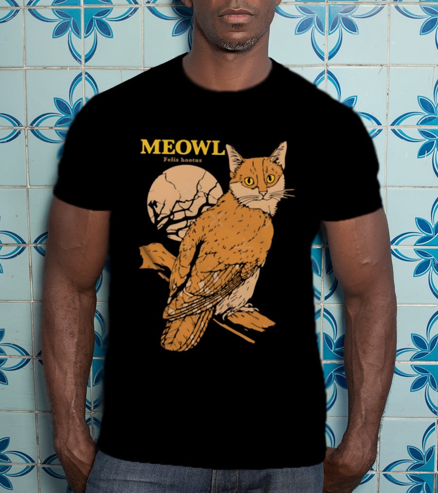 Meowl Felis Hootus Cat Owl Fusion With Moon T-Shirt