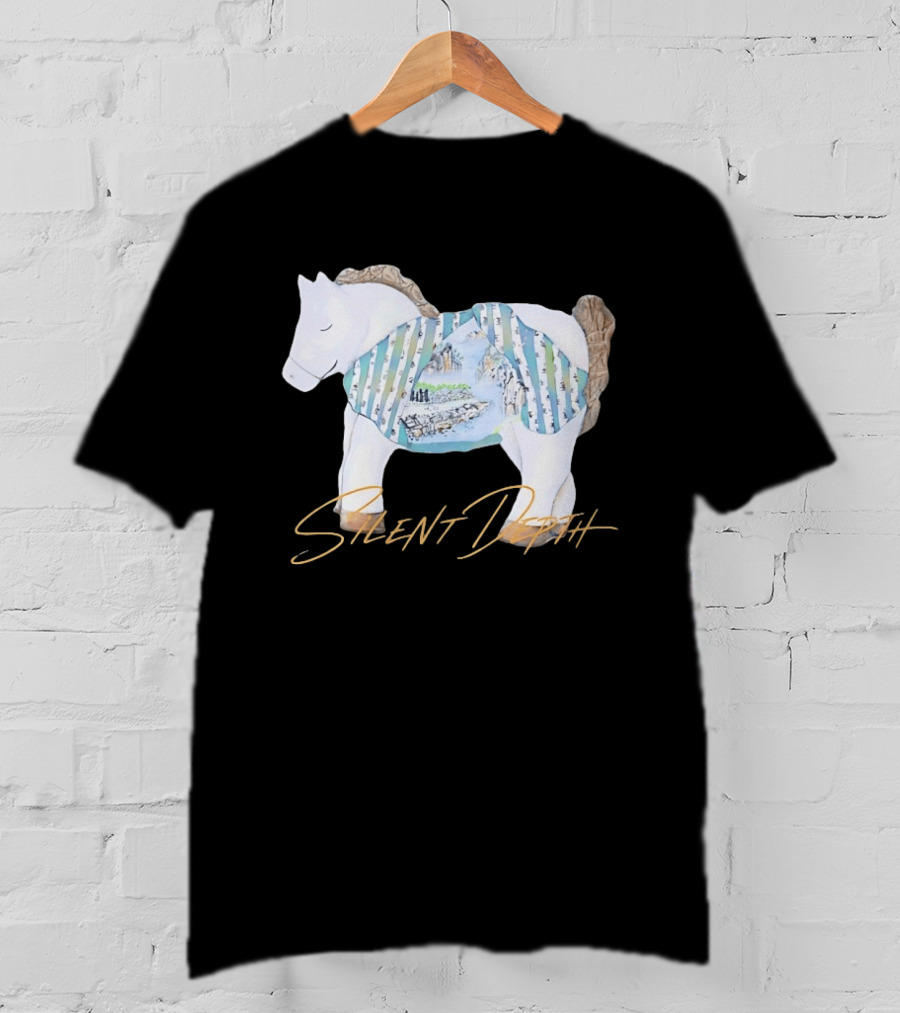 Silent Depth Horse Mountain Landscape Painted Body T-Shirt