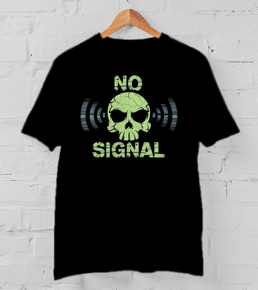 No Signal Skull Radio Waves Cracked T-Shirt