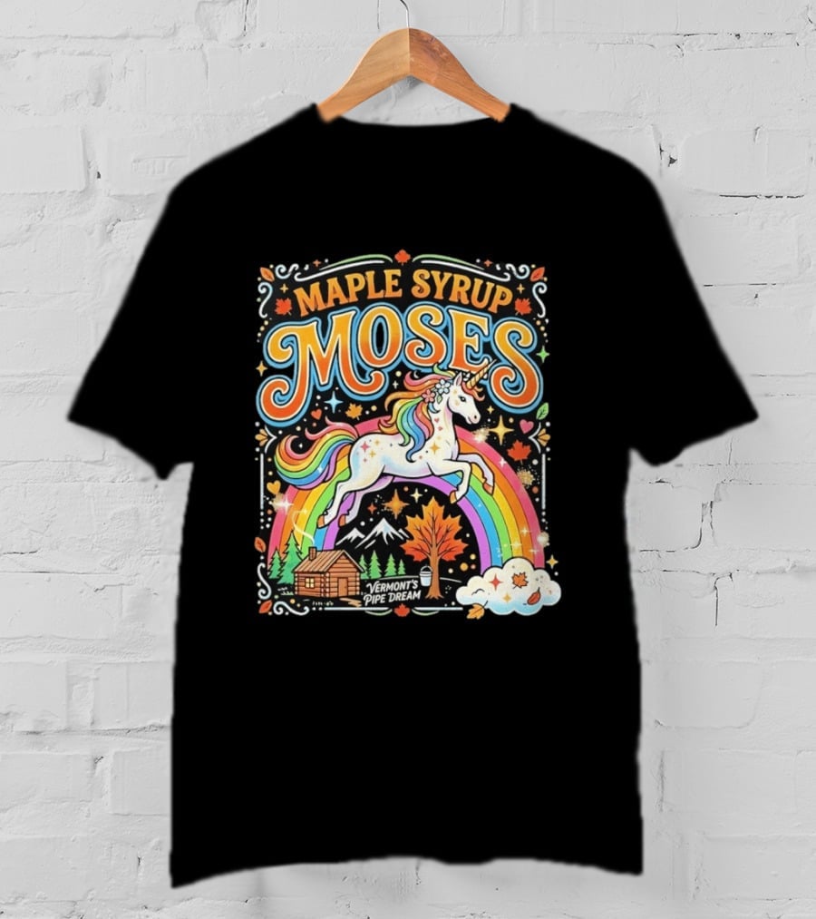 Maple Syrup Moses Rainbow Unicorn Vermont's Pipe Dream T-Shirt
