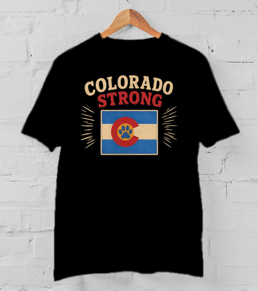 Colorado Strong Paw Print Colorado Flag Bold Letters T-Shirt