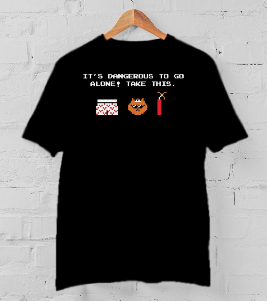 It's Dangerous To Go Alone Take This Pixel Boxers Cat Dynamite Zelda Retro Gaming T-Shirt
