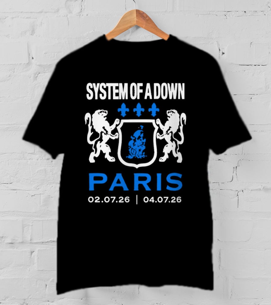 System Of A Down Paris Concert July 2026 Heraldic Crest Lions 02.07.26 04.07.26 T-Shirt