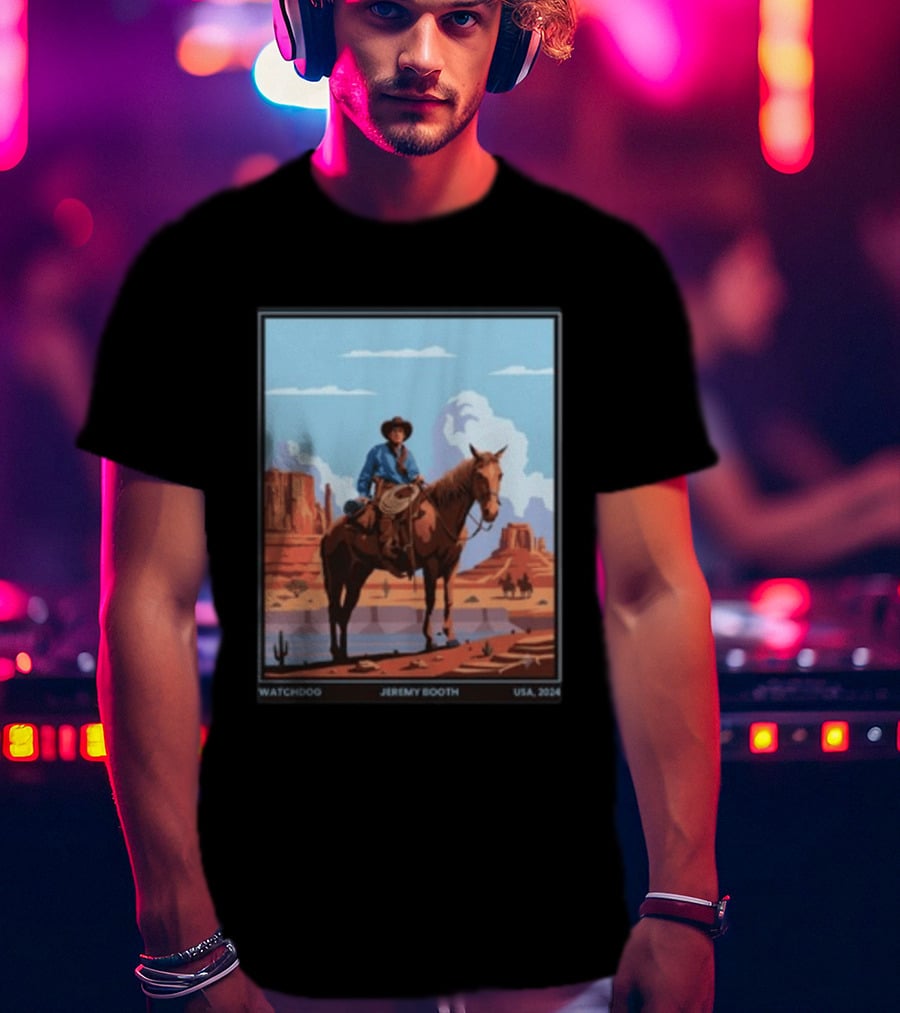 Dog Jeremy Booth USA 2020 Cowboy And Horse Desert Scene T-Shirt