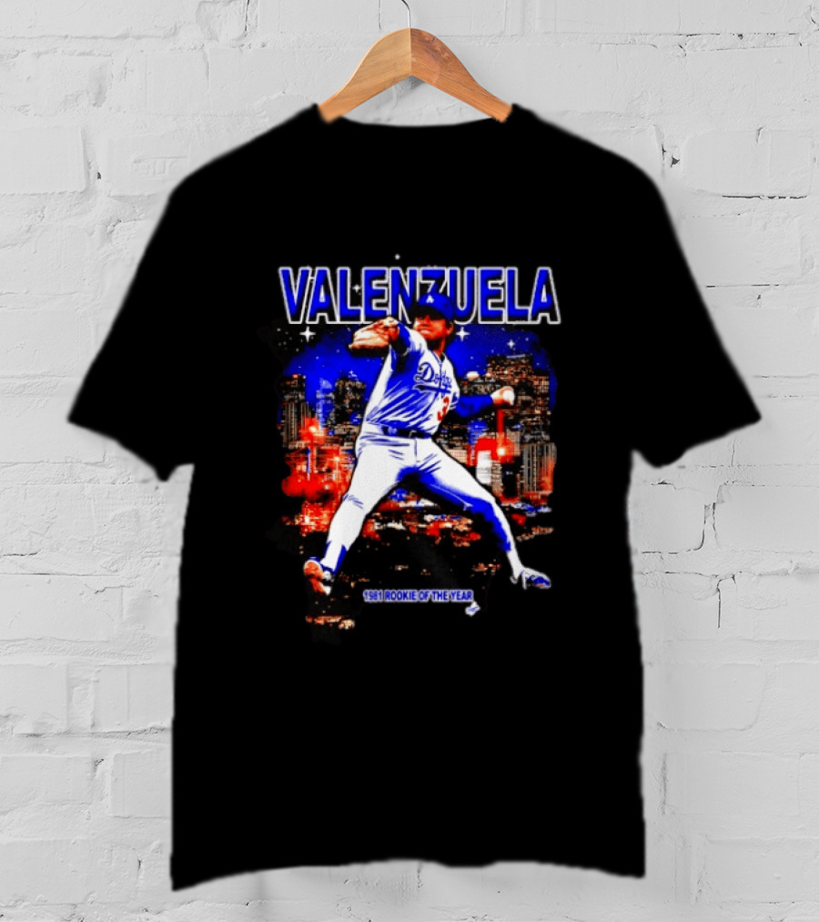 Fernando Valenzuela Dodgers 1981 Rookie Of The Year City Skyline T-Shirt