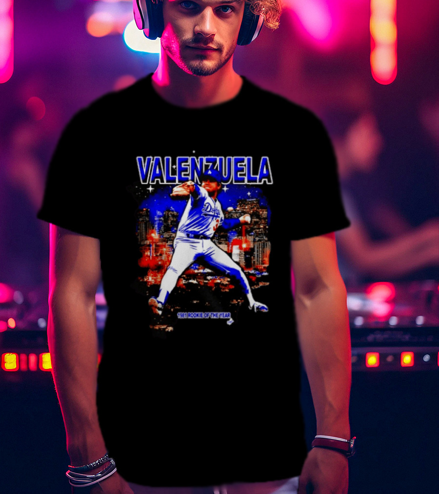 Fernando Valenzuela Dodgers 1981 Rookie Of The Year City Skyline T-Shirt