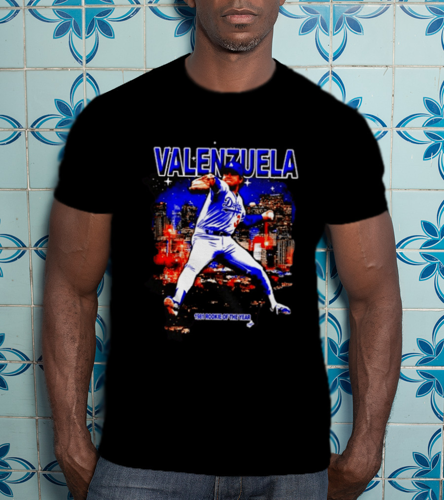 Fernando Valenzuela Dodgers 1981 Rookie Of The Year City Skyline T-Shirt