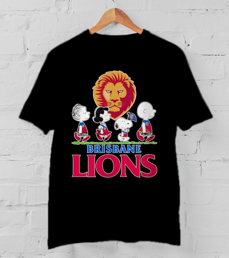 Brisbane Lions AFL Peanuts Snoopy Charlie Brown Lucy Schroeder T-Shirt
