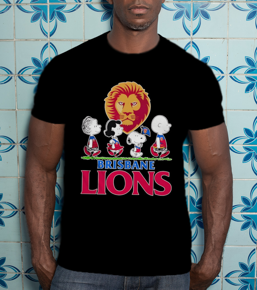 Brisbane Lions AFL Peanuts Snoopy Charlie Brown Lucy Schroeder T-Shirt
