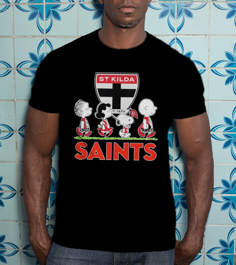 Peanuts Characters St Kilda Saints AFL 1873 Snoopy Charlie Brown Lucy Linus T-Shirt