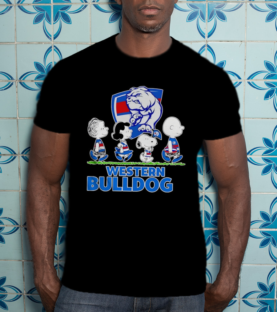 Peanuts Snoopy Charlie Brown Western Bulldogs AFL Team Lucy Schroeder T-Shirt
