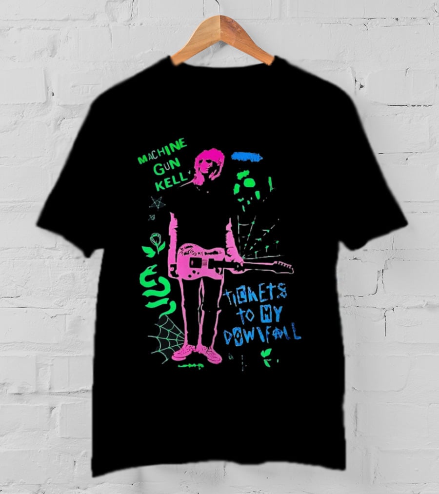 Machine Gun Kelly Skeleton Tickets To My Downfall Neon Pink Green Blue T-Shirt