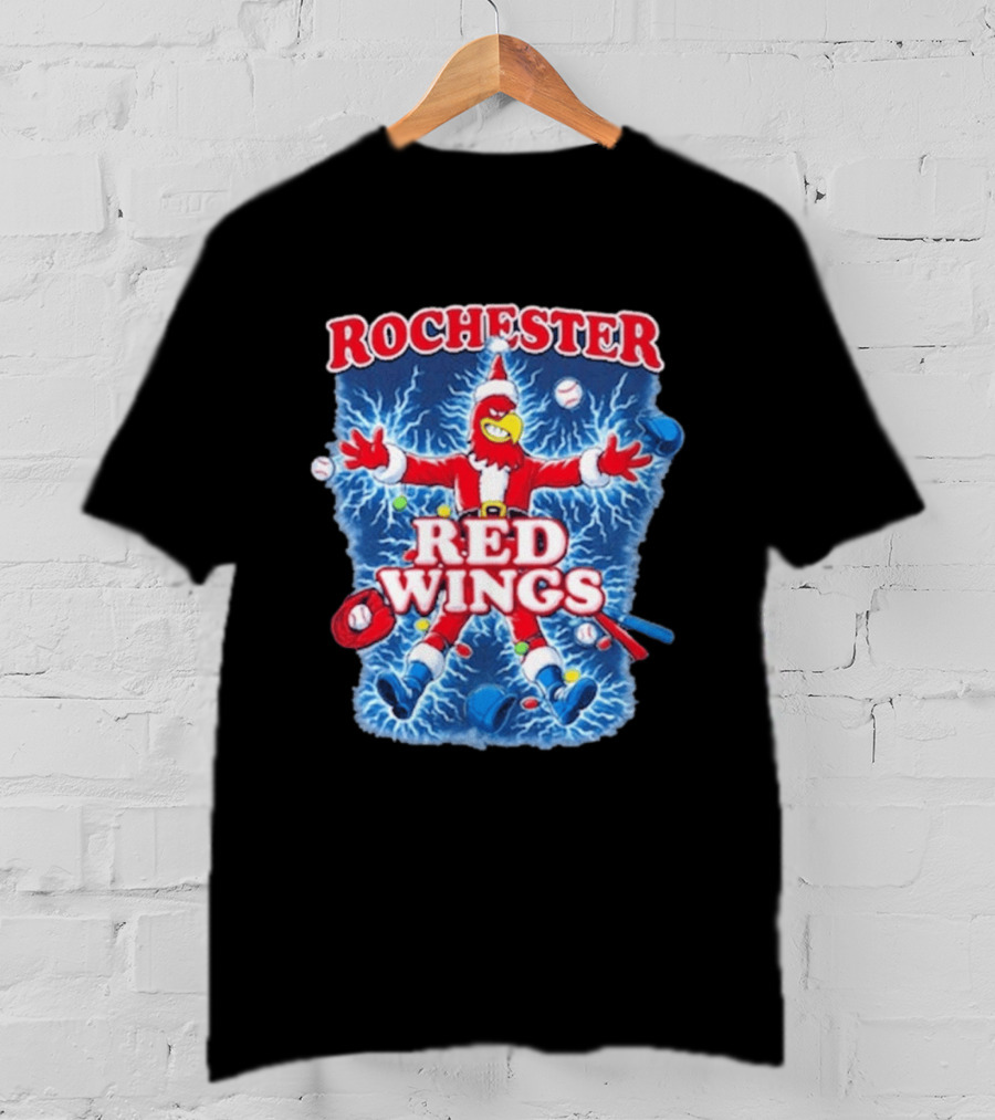 Rochester Red Wings Holiday Meltdown Christmas Santa Bird With Baseball T-Shirt
