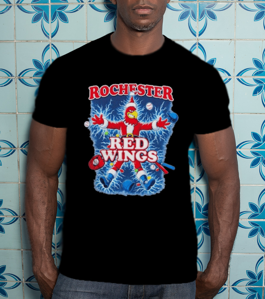 Rochester Red Wings Holiday Meltdown Christmas Santa Bird With Baseball T-Shirt