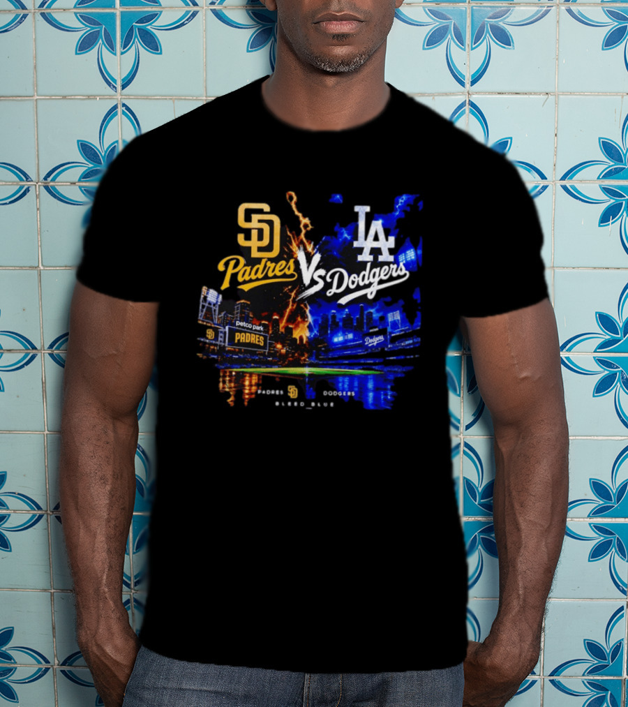 San Diego Padres Vs Los Angeles Dodgers Bleed Blue Petco Park Stadium Lightning T-Shirt
