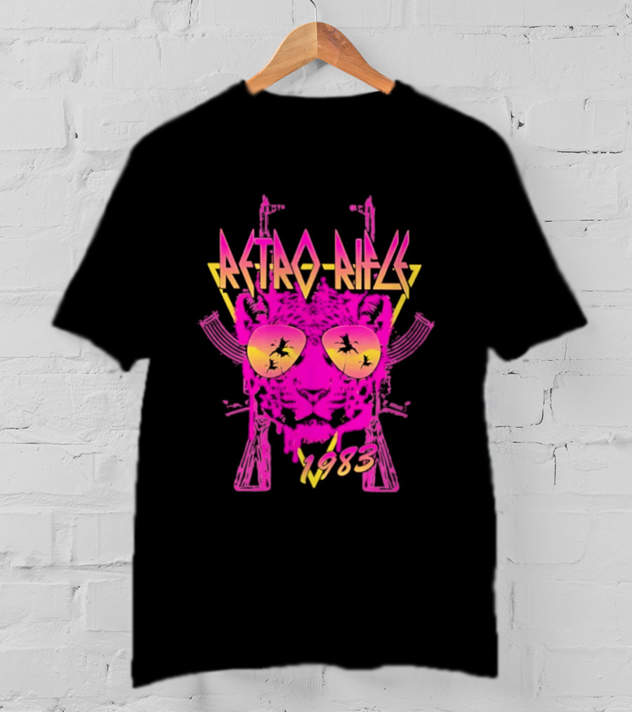 Retro Rifle 1983 Neon Skull Sunglasses Vintage Aesthetic T-Shirt