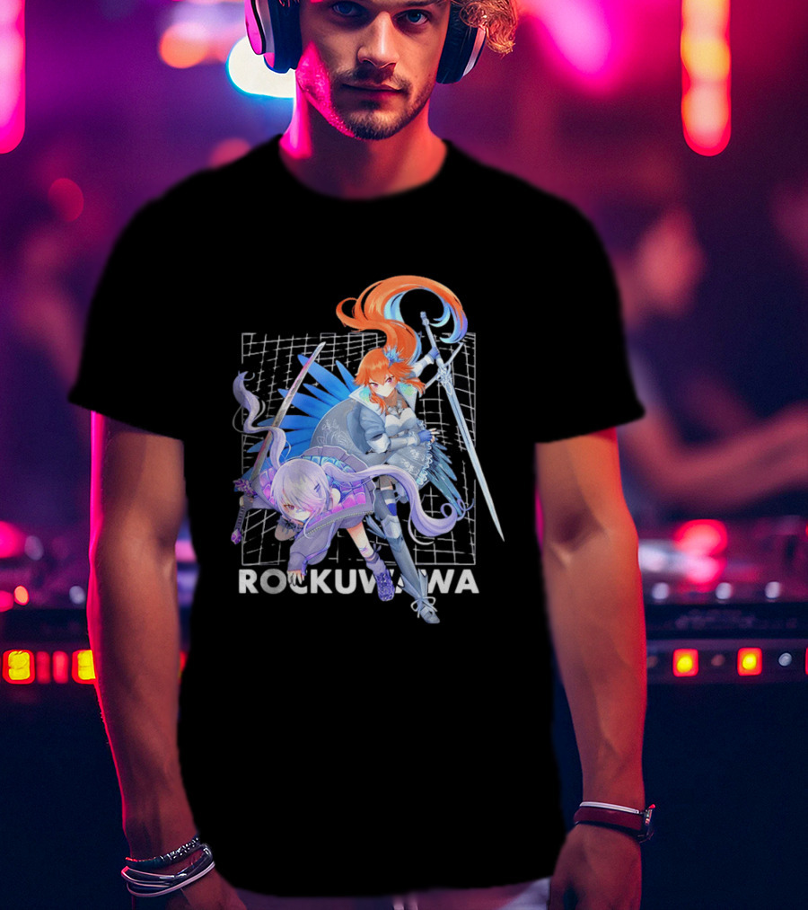 Rockuwawa Anime Warrior Girls Sword Katana Grid T-Shirt