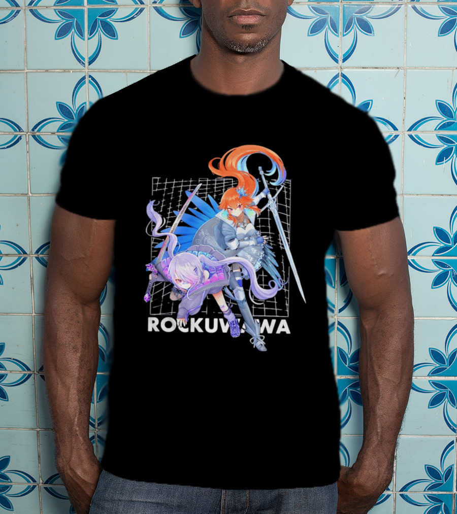 Rockuwawa Anime Warrior Girls Sword Katana Grid T-Shirt