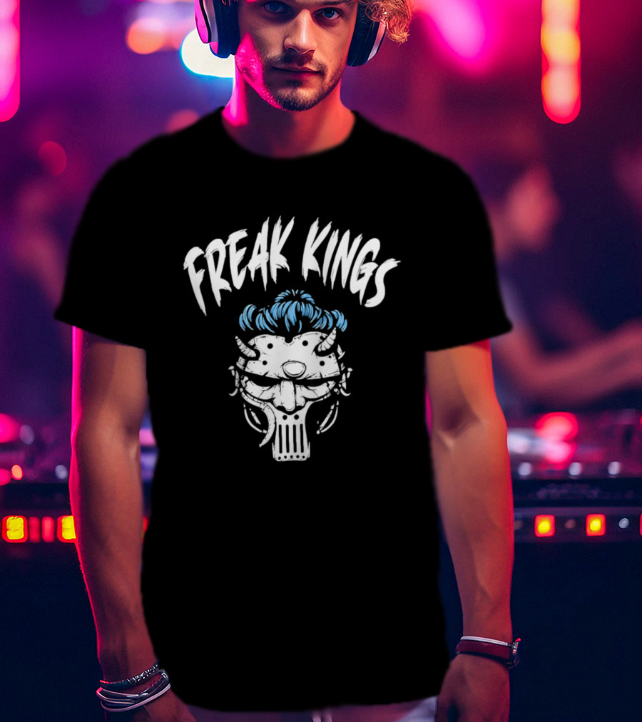 Freak Kings Horned Skull Blue Hair T-Shirt
