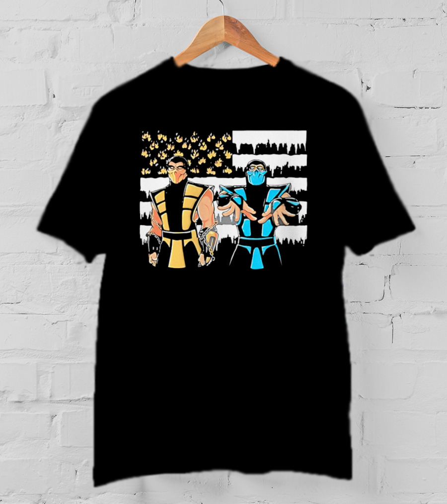 Mortal Kombat Scorpion Sub Zero Fire Ice American Flag T-Shirt