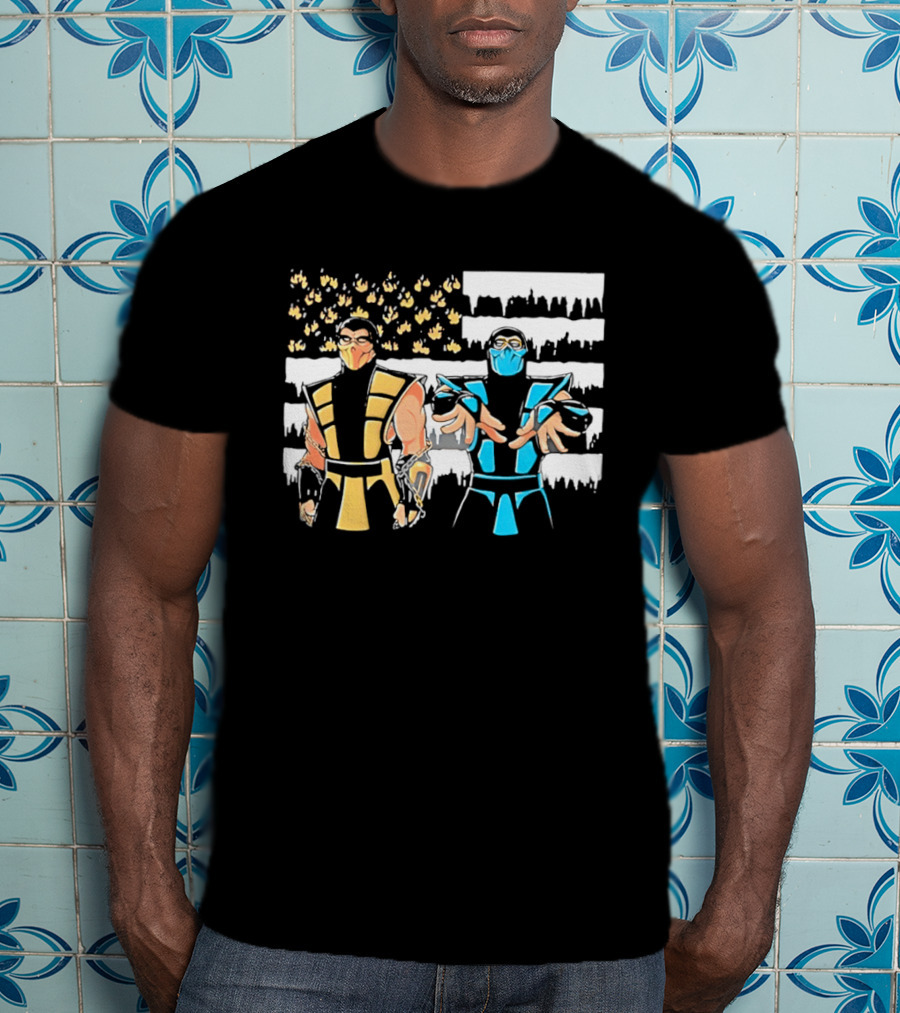 Mortal Kombat Scorpion Sub Zero Fire Ice American Flag T-Shirt