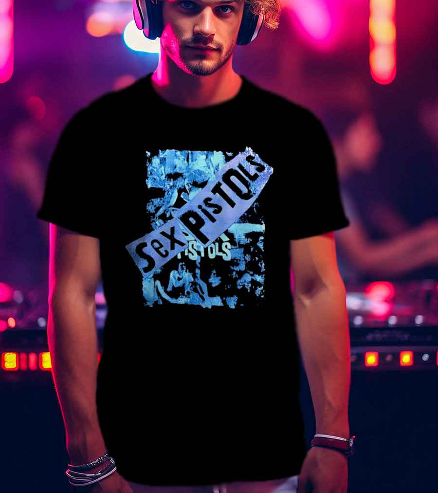 Sex Pistols Distressed Blue Photo Collage T-Shirt