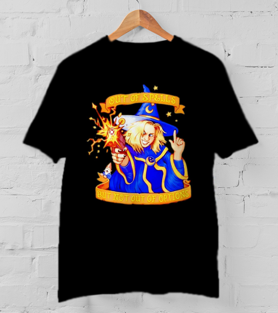 Greg The Sorcerer Out Of Spells Not Out Of Options Enchanting Wizard With Wand And Magic Aura T-Shirt