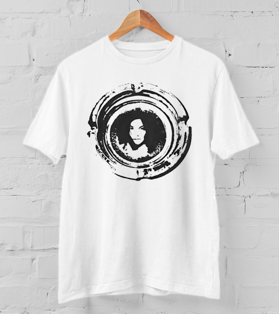 Bjork Circular Stamp Design Black And White T-Shirt