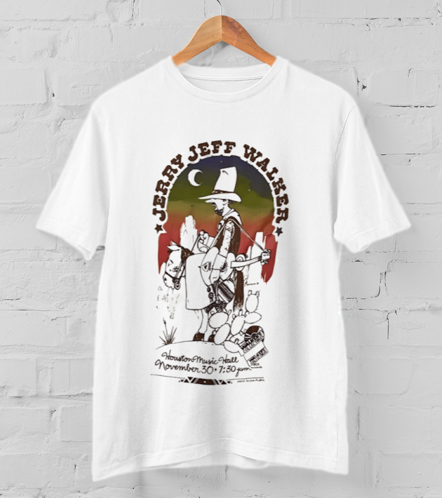 Jerry Jeff Walker Houston Music Hall November 30 7 30Pm Cowboy Guitar Art Vintage Sunset T-Shirt