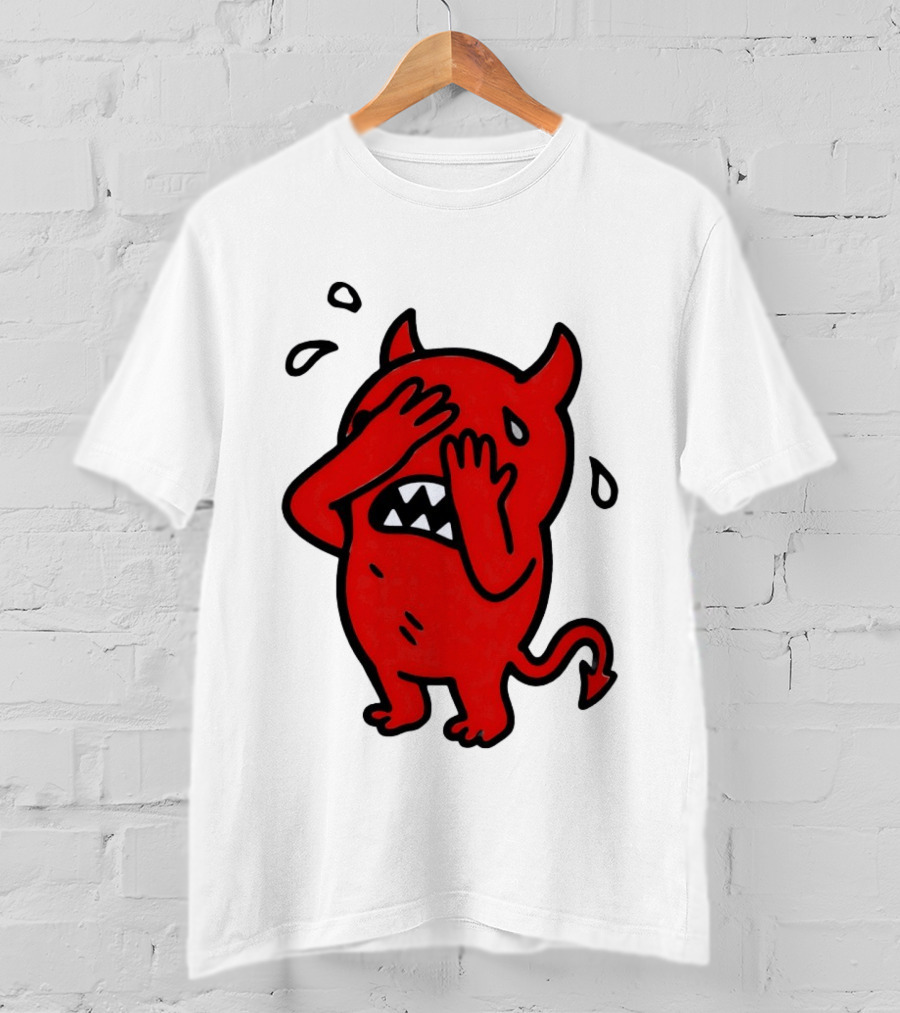 Devil Cartoon Facepalm Panicking Sweating Emoji T-Shirt