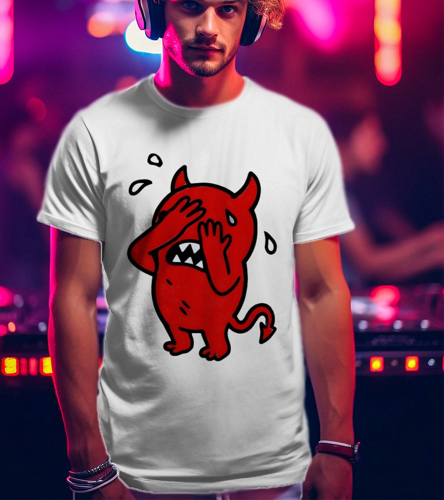 Devil Cartoon Facepalm Panicking Sweating Emoji T-Shirt