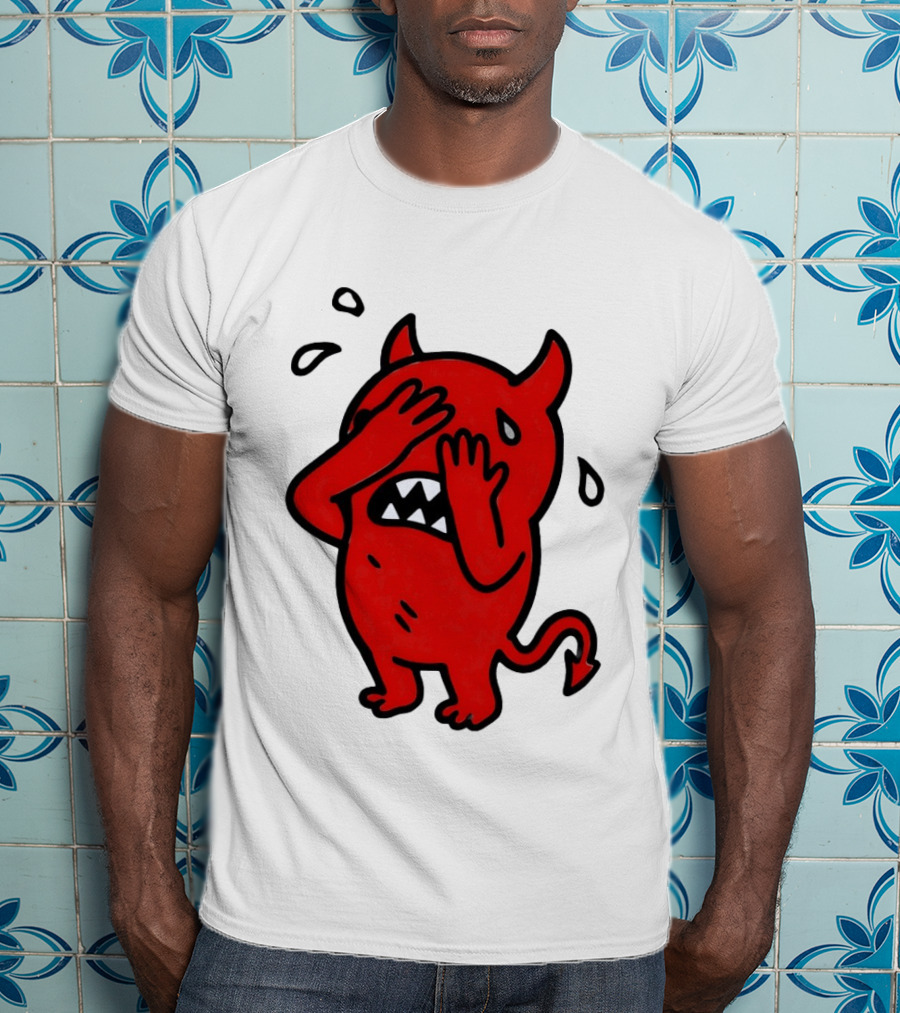 Devil Cartoon Facepalm Panicking Sweating Emoji T-Shirt
