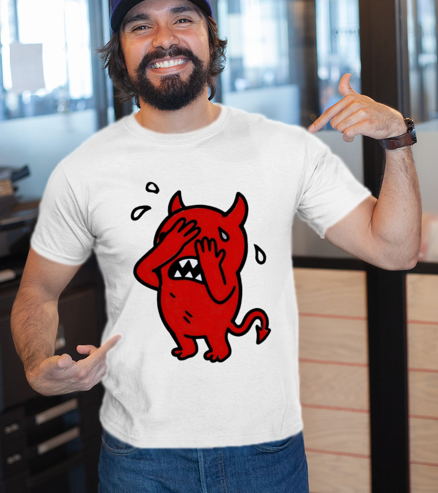 Devil Cartoon Facepalm Panicking Sweating Emoji T-Shirt