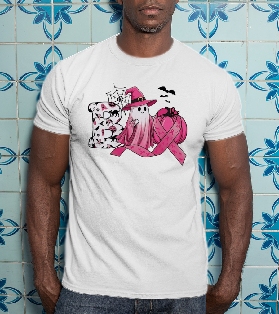 Boo Ghost Witch Pink Breast Cancer Ribbon Halloween Pumpkin T-Shirt