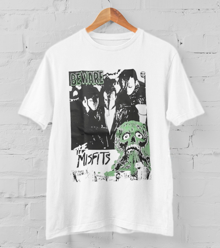 Beware The Misfits Horror Punk Band Skull Green T-Shirt