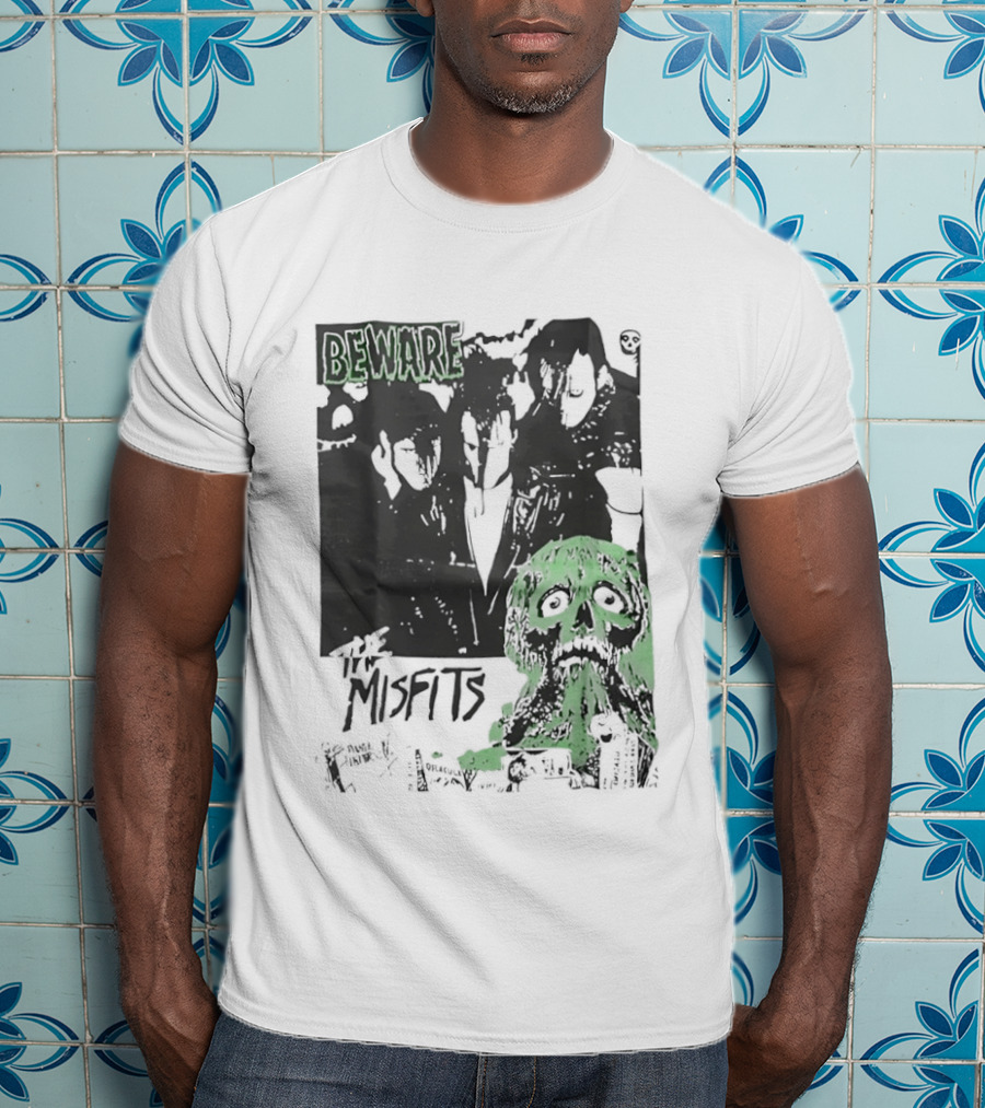 Beware The Misfits Horror Punk Band Skull Green T-Shirt